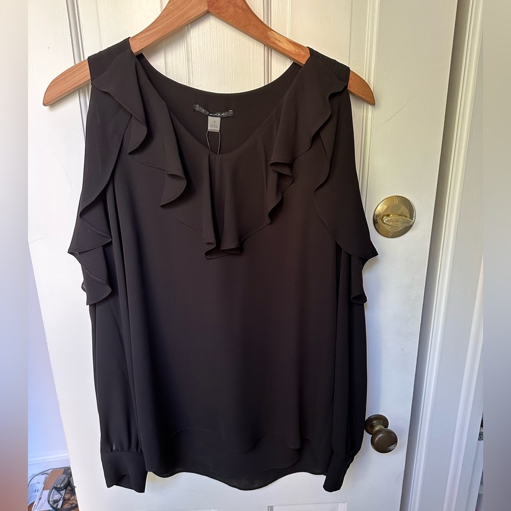 Tahari Black Small Shoulder Cut Out Top
